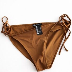 Zara Brown Tie Side Bikini Bottom Size L Minimal Swim